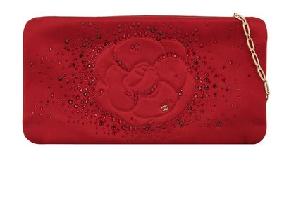 Chanel Camellia Evening Bag, &pound;850, Handbags, Red, Satin, Front view